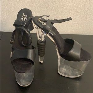 Dancer stripper clear platform stilettos black 7